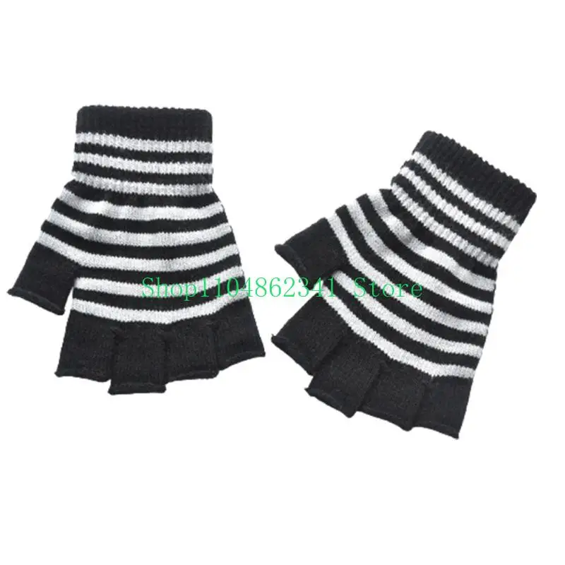 

652F Soft Kid Winter Glove Half-finger Knit Color Matching Mitten for Winter Supplies