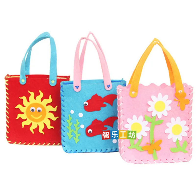 4Pcs Children Cartoon Non-woven Handicraft Toys Kids Handmade Bag DIY Animal Flower Handbags Crafts Art Sewing Toy Craft Decor