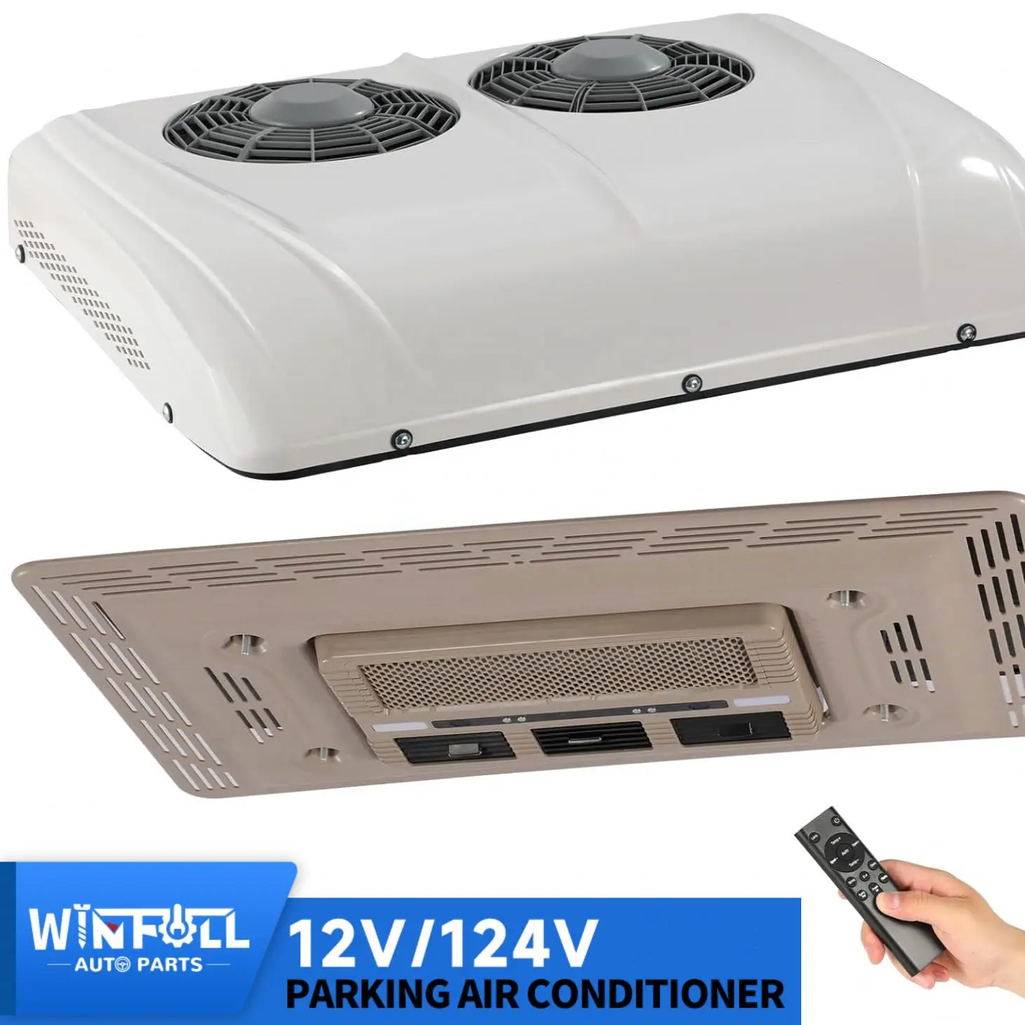 New WINFULL 24V R134a Parking Air Conditioner for Buses Trucks RVs-Dual Brushless Fans 2500W Cooling 13500BTU Retrofit/Upgrade