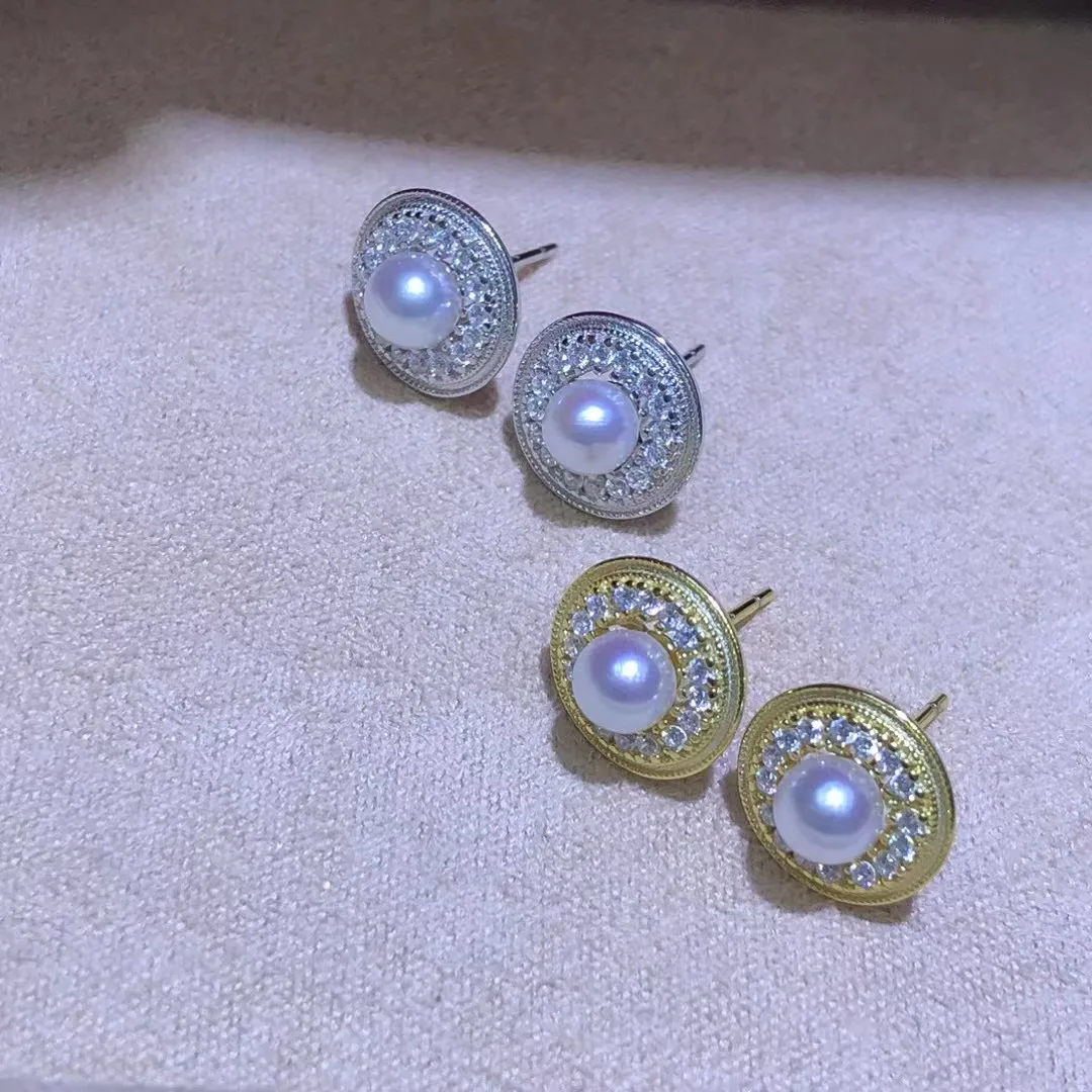 Wholesale S925 Sterling Silver Earrings Mount Findings Settings Base Mounting Parts Accessory for 5-6mm Pearls 5 pairs/lot