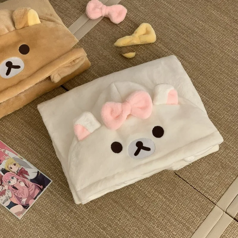 Rilakkuma Plush Shawl Cloak Air Conditioner Blanket Cute Bear Cartoon Autumn Winter Keep Warm Bath Towel Girl Kids Birthday Gift