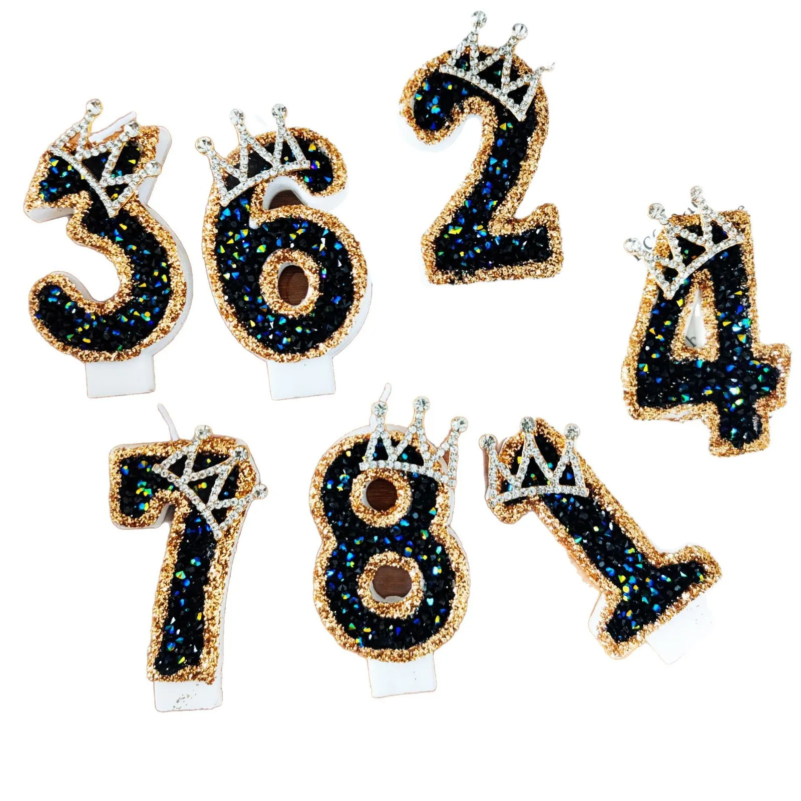 1pc Nummer 0-9 Verjaardagskaarsen Kroon Zwart en Gouden Verjaardagstaarten Grote Kaars voor Bruiloft Festival Feestdecoratie