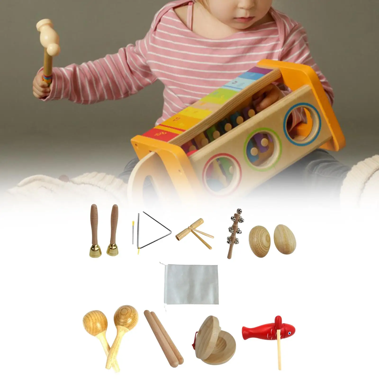 9 قطع للأطفال مجموعة الآلات الموسيقية أدوات قرع هدية عيد ميلاد المحمولة التنسيق بين اليد والعين التعليمية #4