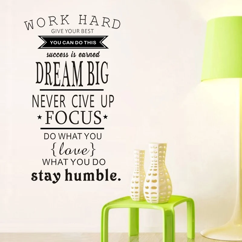 Motivational Work Hard Dream Big Wall Decal, Inspirational Typography Quote Sticker Office, Self-Adhesive Vinyl Home Decor Art