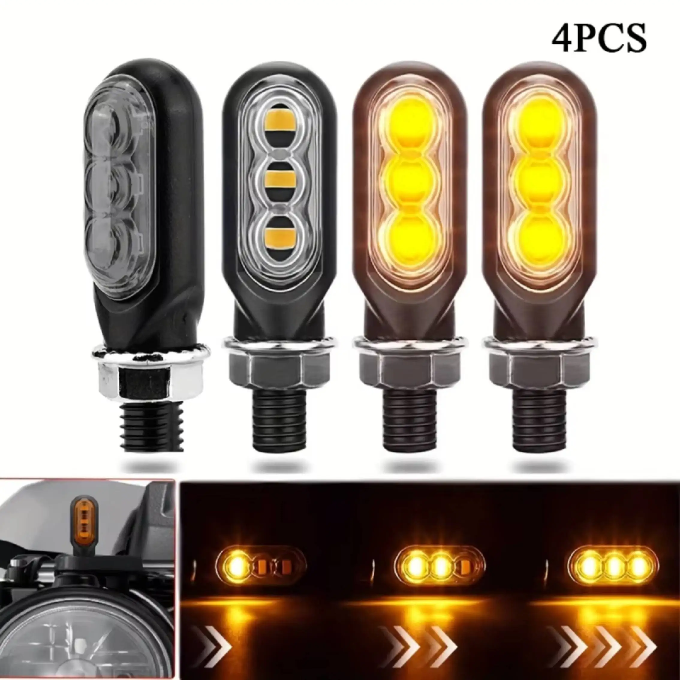 2/4Pcs Motorcycle 3LED 12VTurn Signals Directional Indicators Amber Flashing Light Blinker Motorcycle Turn Signal Lamp