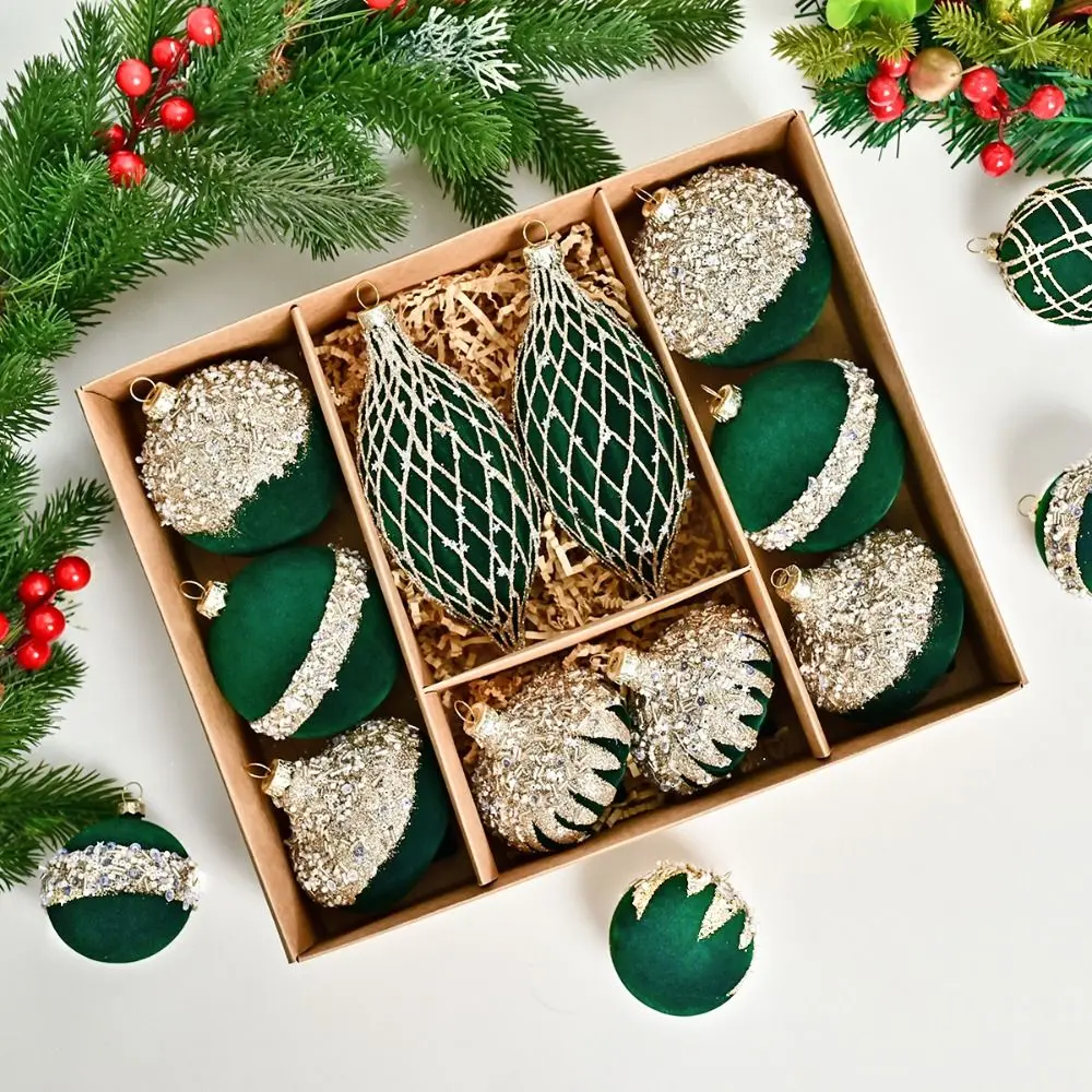 10 قطع من كرات عيد الميلاد المخملية اللامعة المقاومة للكسر، كرات معلقة لعيد الميلاد بلون سادة وقابلة لإعادة الاستخدام #3