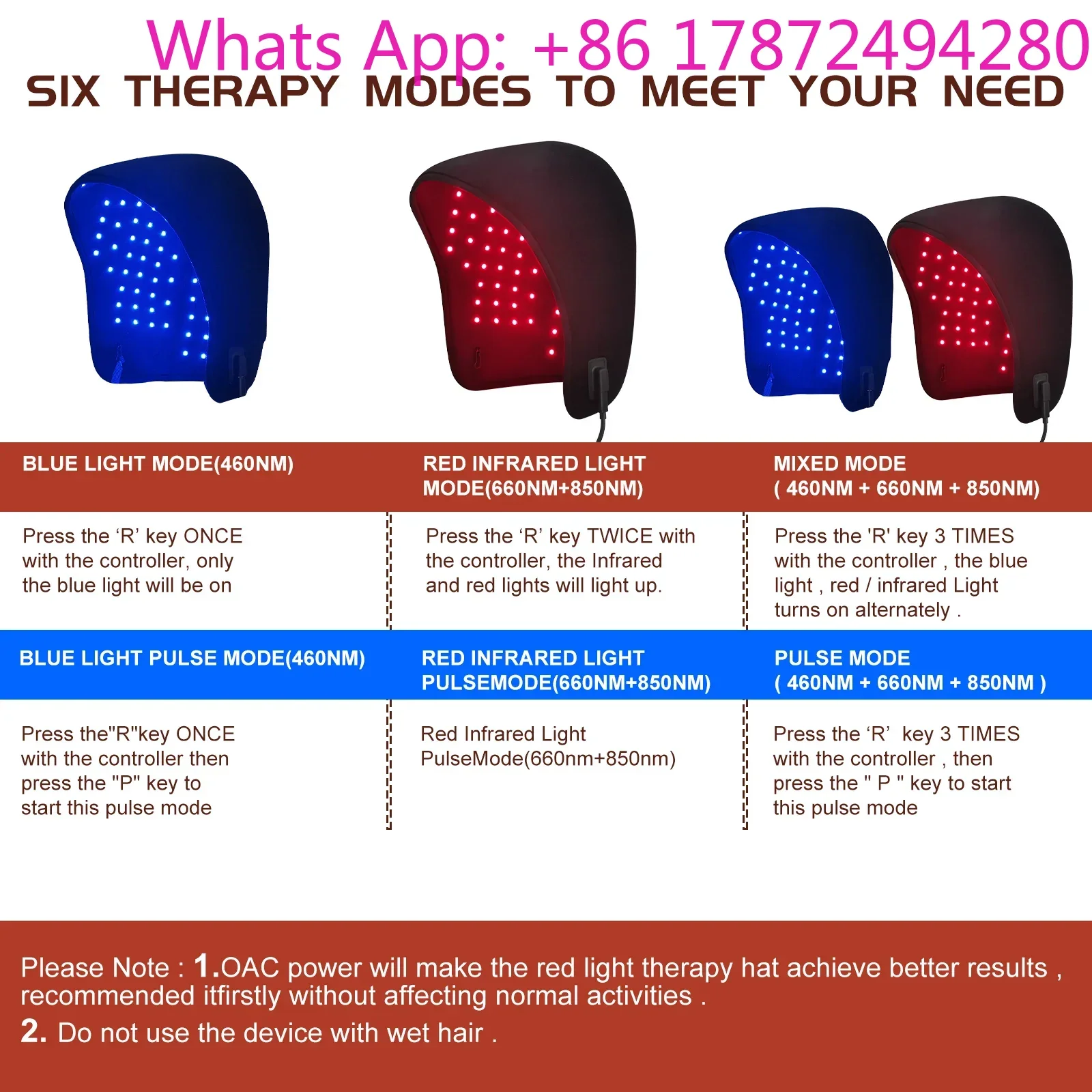 Wearable Light Therapy Hat, Red Blue Light Device for Hair Growth & Pain Relief