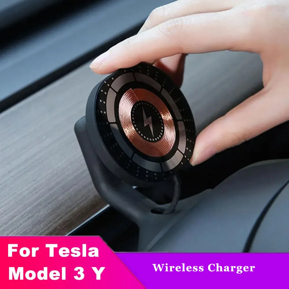 For Tesla Model 3 Model Y Wireless Charger Magnetic Phone Mount Adsorbable For iPhone Smart Phone Car Phone Holder Masts