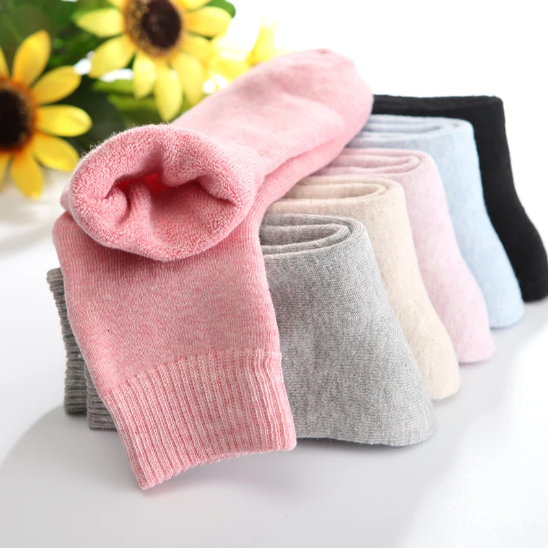 1 Pairs Winter Warm Wool Women Socks  Thicken Plush Solid Color Christmas Against Cold Snow Soft Therma Sleep Sock