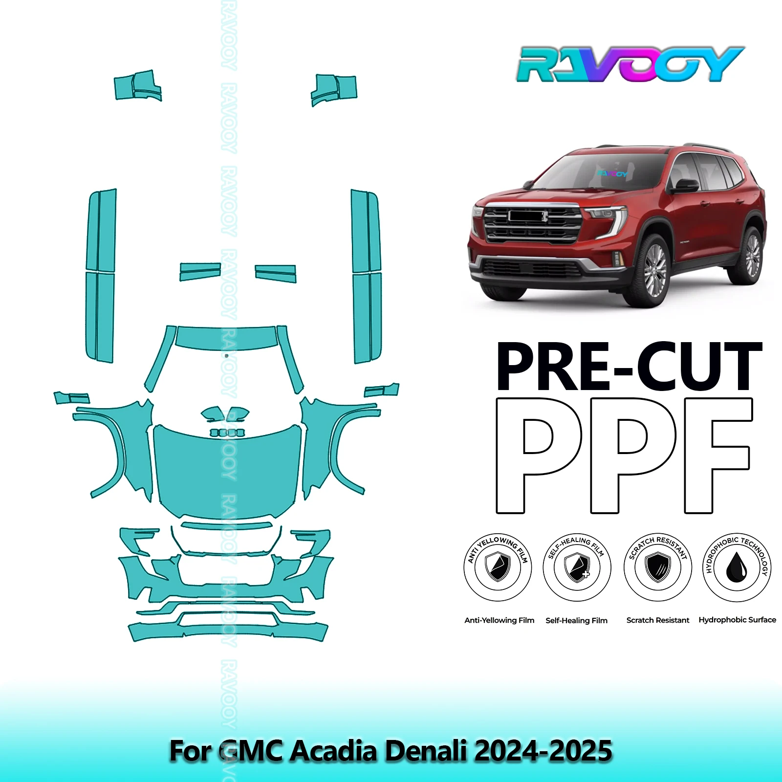 

8.5Mil Precut Paint Protection Film PPF Clear Bra Front Kit+Rockers For GMC Acadia Denali 2024-2025