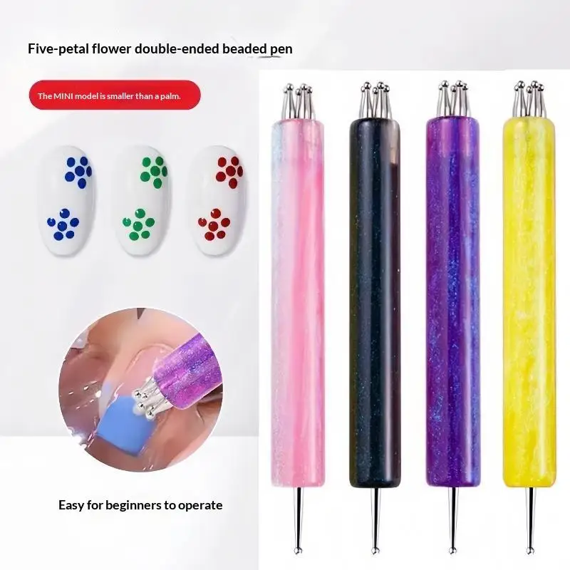 Double End Nail Dotting Pen Glitter Plastic Handle Five Petal Flower Design Manicure Drawing Tool For Salon DIY Nail Art Decor