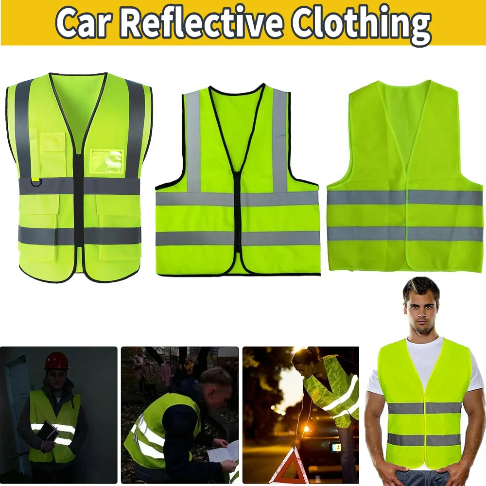 High Visibility Vest Car Reflective Jacket Breathable Safety Vest With Pockets ID Waistcoat For Safety Traffic Running Cycling