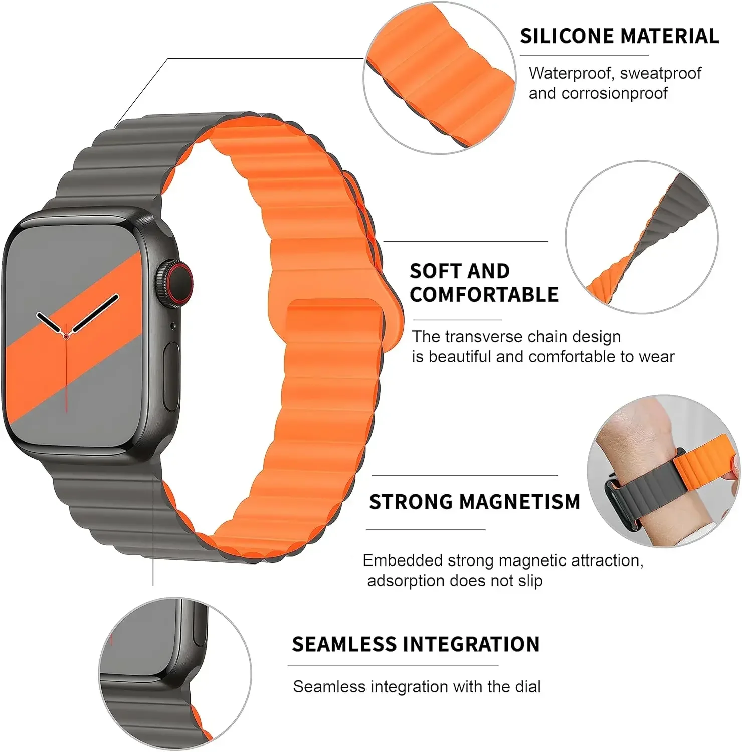 Sports Silicone Magnetic Strap for Apple Watch Ultra 3 2 1 49mm 11 10 46mm 42mm IWatch 9 8 7 6 5 4 SE3 45mm 44mm 41mm 40mm Band
