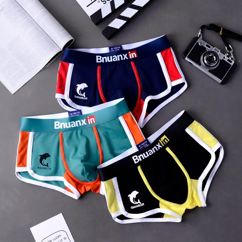 3 pz/lotto uomo mutandine biancheria intima di cotone boxer slip uomo moda delfino boxer tendenze personalità giovanile mutande ragazzo