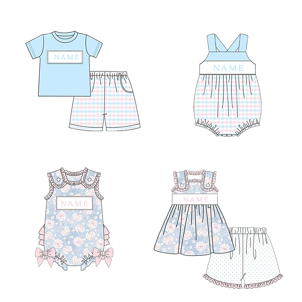 

Boutique Baby Girl And Baby Boy New Cotton Customizable Name Styles Presale Models Floral And Plaid Series Romper Sets Clothes
