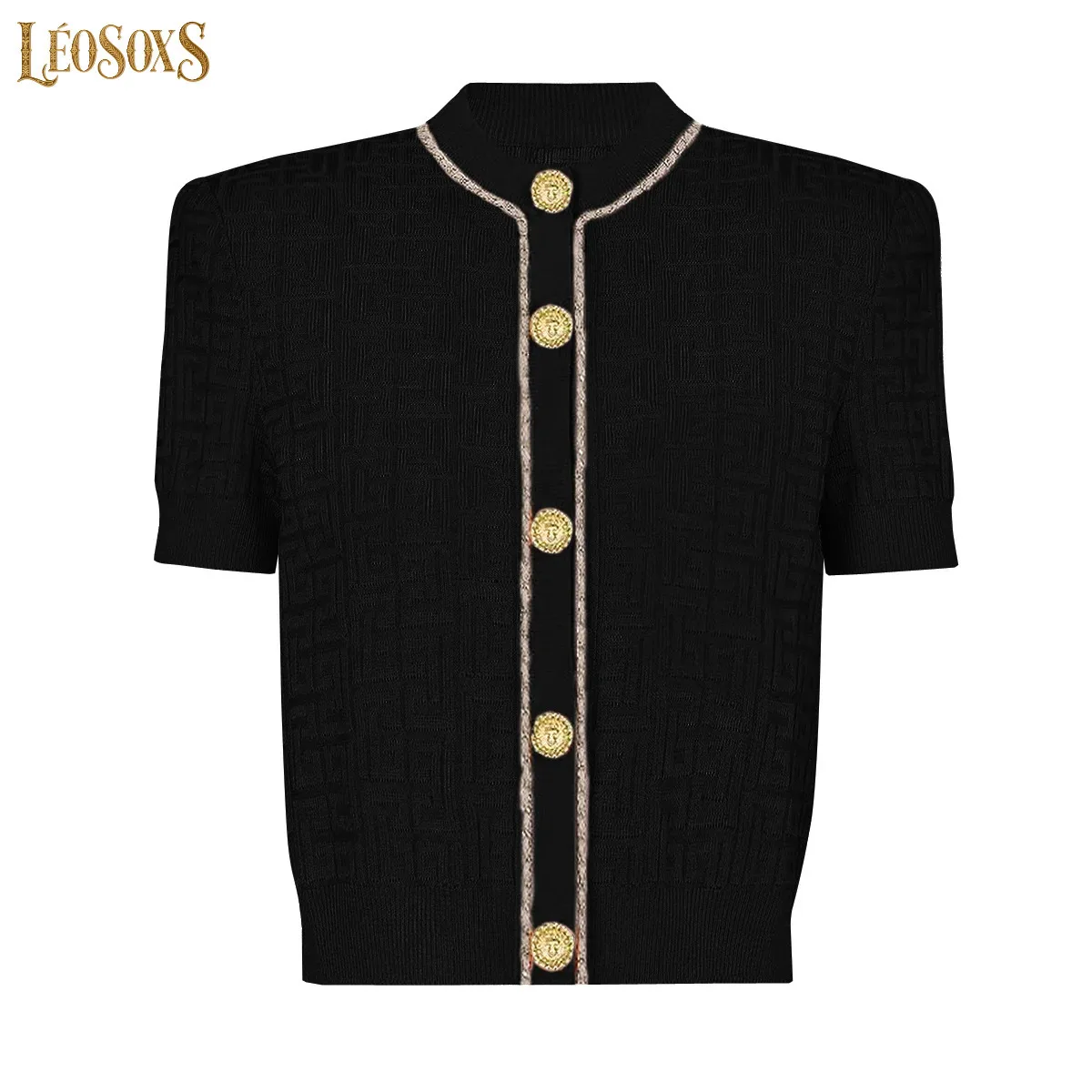 LEOSOXSSummer New Women's Fashionable Temperament Commuting Classic Chain HighQuality Slim Fit Short Sleeved TShirt Knitted Top