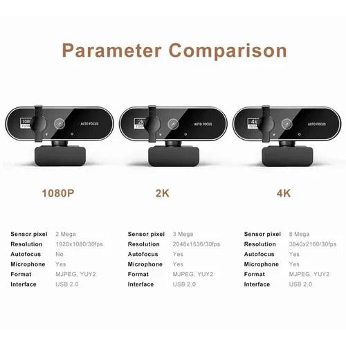Imagen 2 del producto Cámara web 4K Full HD con micrófono, enfoque automático, cámara web de 8MP para Windows, PC, portátil, IOS, Macbook, cámara web externa, videollamadas