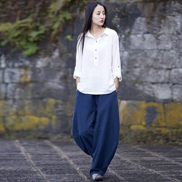 

Женские брюки-фонарики в стиле дзен в стиле ретро, хлопковые и льняные широкие брюки для йоги, свободные удобные сидящие длинные брюки, повседневные брюки