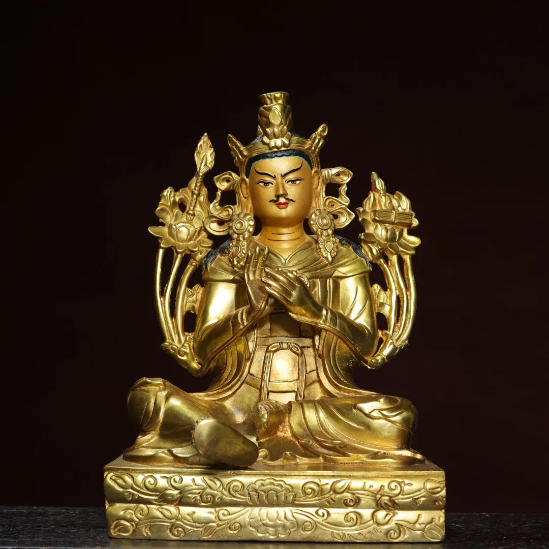 Home Worship Religious Bronze Gilded Painted Lotus Life Buddha Statue 29x21x16 cm 3kg Bronze