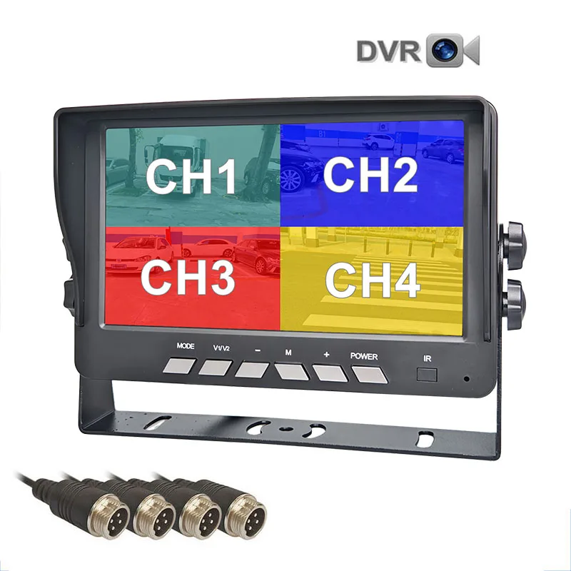 

DIYKIT 7inch AHD IPS 4 Split Quad Screen Rear View Car Monitor Support 720P 1080P AHD CVBS Car Camera Video Recording