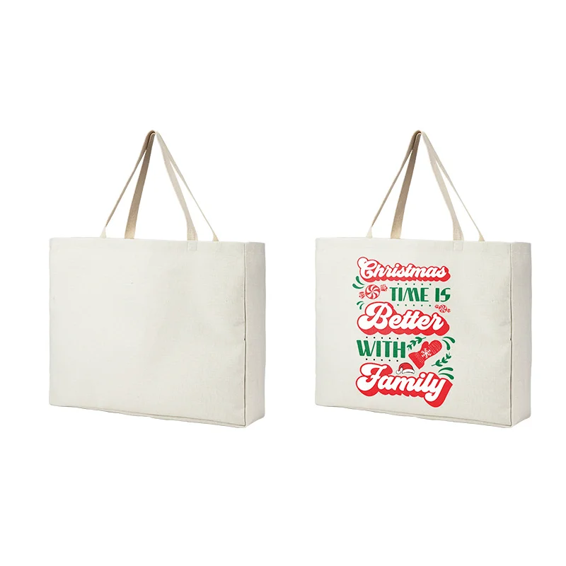 Borsa per la spesa in lino riutilizzabile di moda borsa a tracolla in bianco per sublimazione per Logo personalizzato regalo di natale creativo