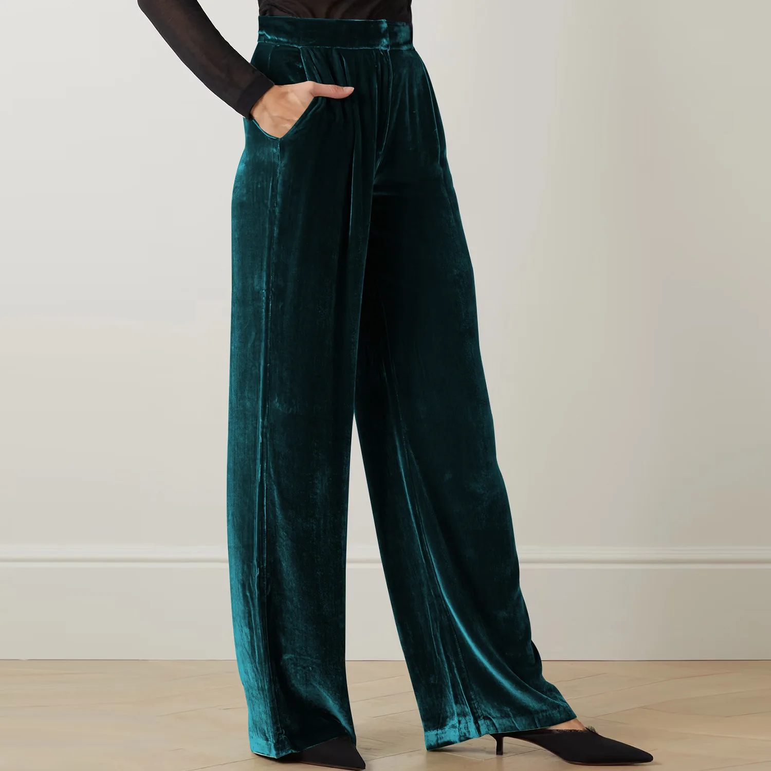 Summer Women Pants Solid Color Chic French Stylish Velvet Wide Leg Pants Autumn Female Trousers Office Lady Trendy Outfit C4916