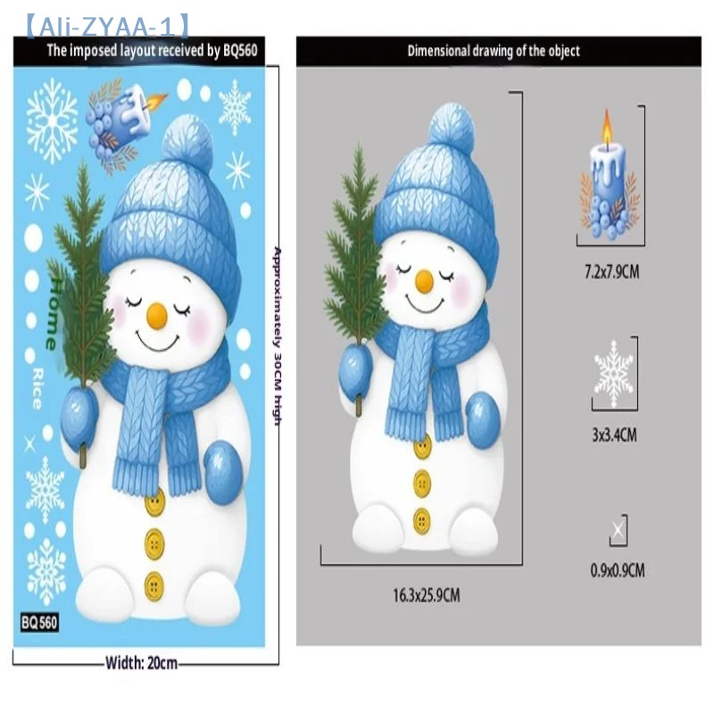 【ZYAA-1】Santa Claus Stickers Blue Snowman Window Decorations Glass Static Stickers Christmas Decor Snowflake Window Stickers