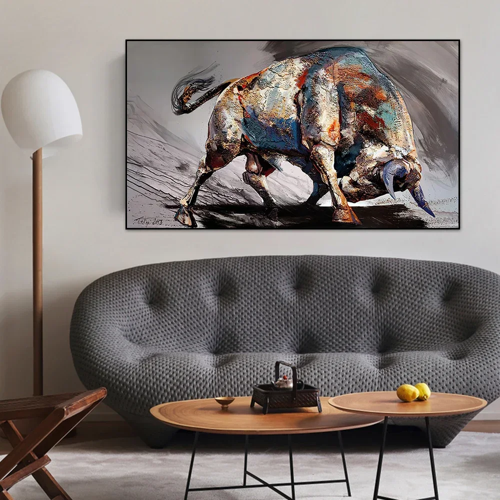 Abstract Graffiti Colorful Bull Canvas Painting Bullfight Pictures for Living Room Wall Art Animal Poster and Prints No Frame