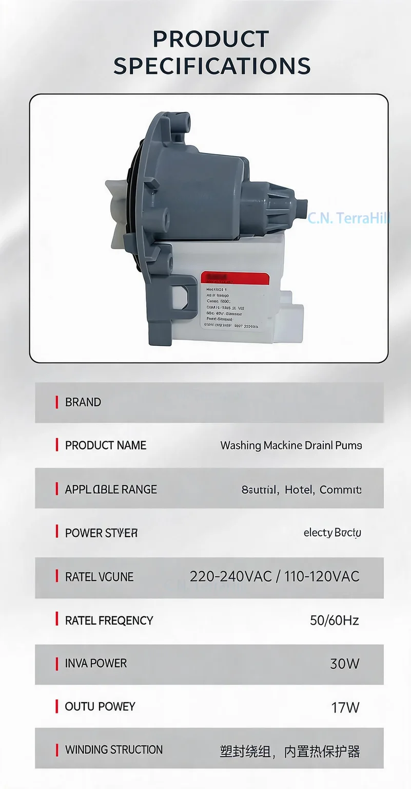 Washing Machine Drain Pump Motor for Automatic Front Load Washer Dryer, Replacement Drainage Pump Assembly