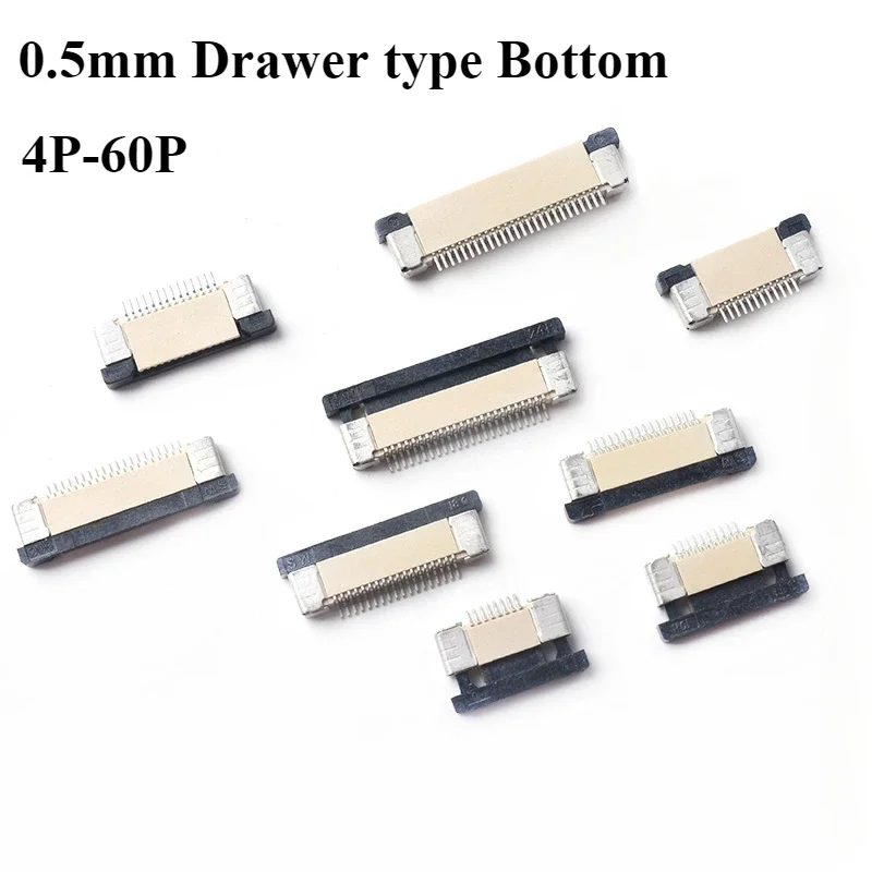 

10/30/50Pcs/lot FPC Connector 0.5mm Pitch Drawer type Bottom contact Type Socket FFC Flat Cable Socket 4P 5P 6P 7P 8P 10P-60Pin
