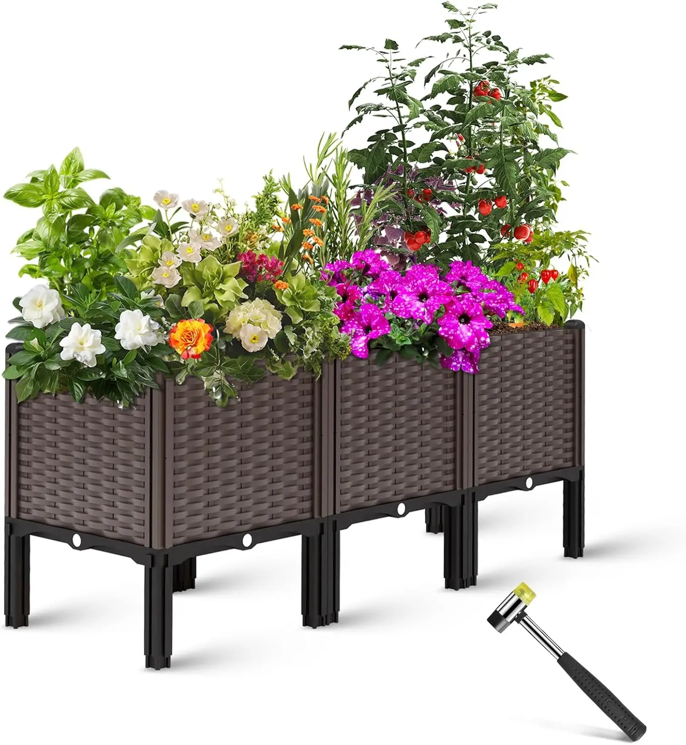 

47x15x19 дюймов приподнятая садовая кровать с ножками, кашпо для больших кашпо, уличные растения, приподнятые пластиковые садовые кашпо, ящики для растений