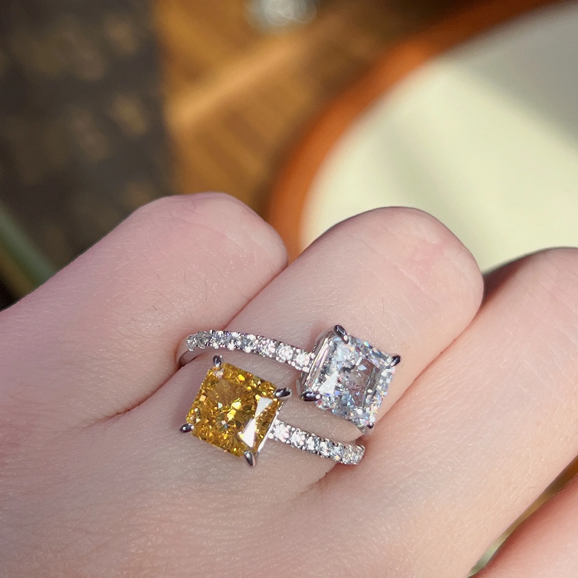 S925 Silver Exploding Women's Jewelry Ring High Carbon Diamond 7 * 7 Open Ring Women's Fashion Simple
