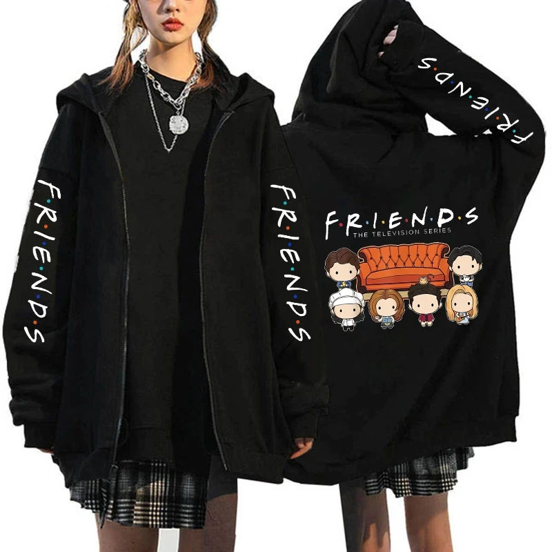 الأصدقاء سحاب مطبوع هوديي الرجال النساء عادية فضفاض Harajuku موضة كم طويل بلوزات خريف شتاء جاكيت من الصوف معطف #3