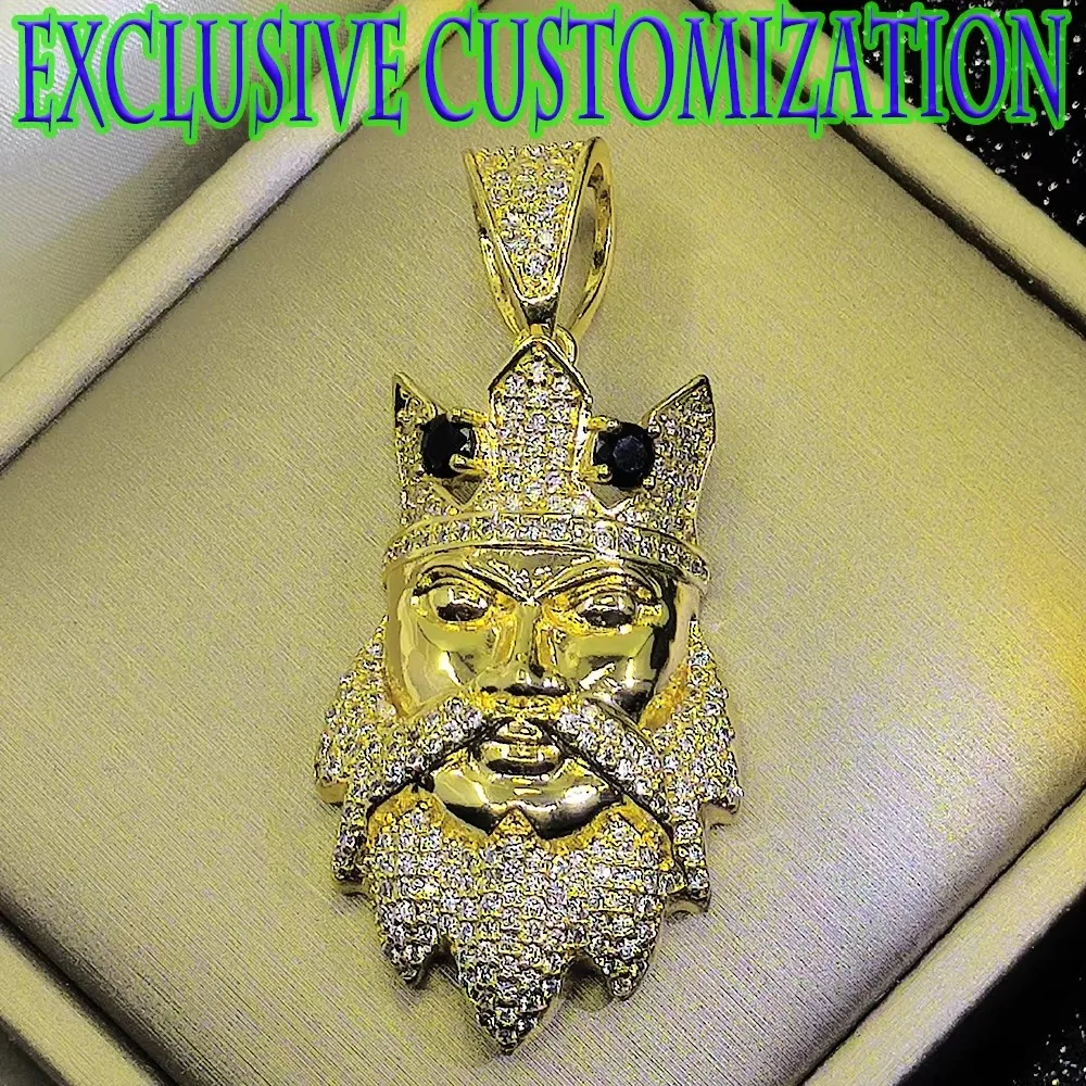 New customized hip-hop Cuban necklace, luxurious gemstone inlaid character avatar pendant, high-end gilding, trendy culture