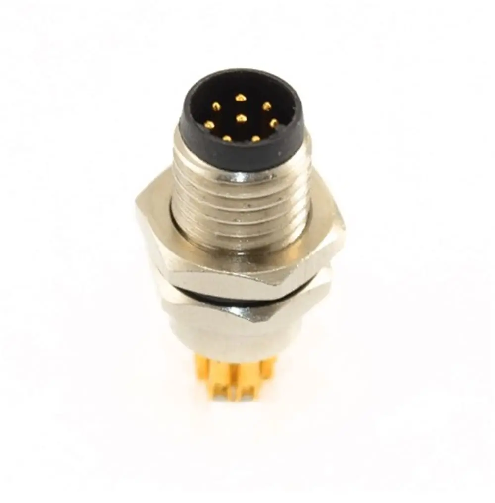 M8 A-Code 8 Pin Male Connector IP67 Waterproof Straight Plug Front Lock Cable Mount