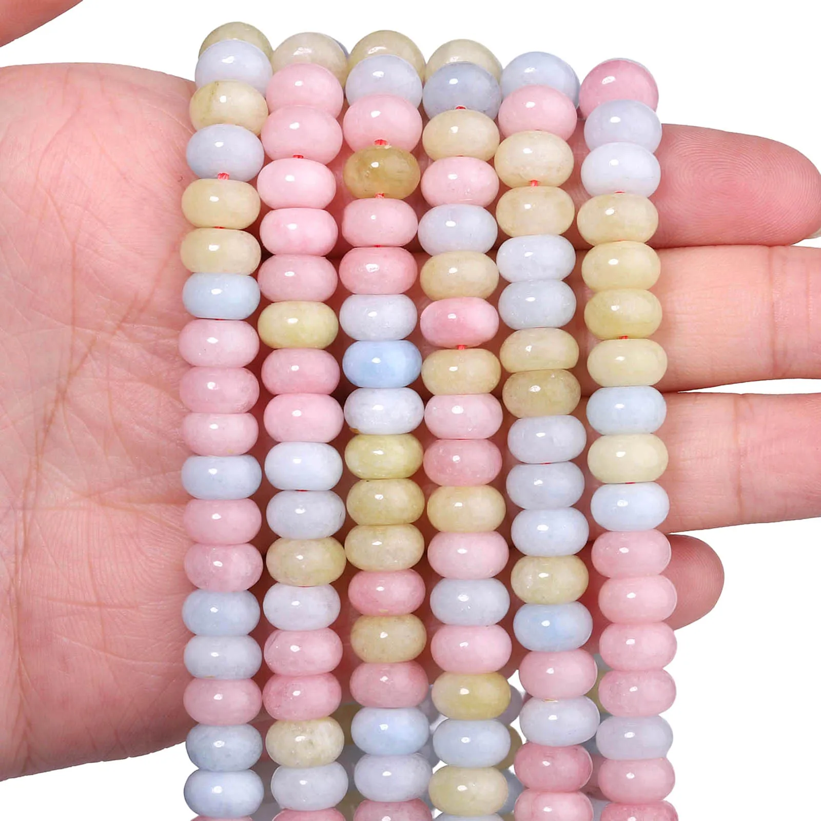 5x8mm Natural Abacus Rondelle Stone Morganite Beads Flat Round DIY Charms Bracelets Loose Beads For Jewelry Making Supplies