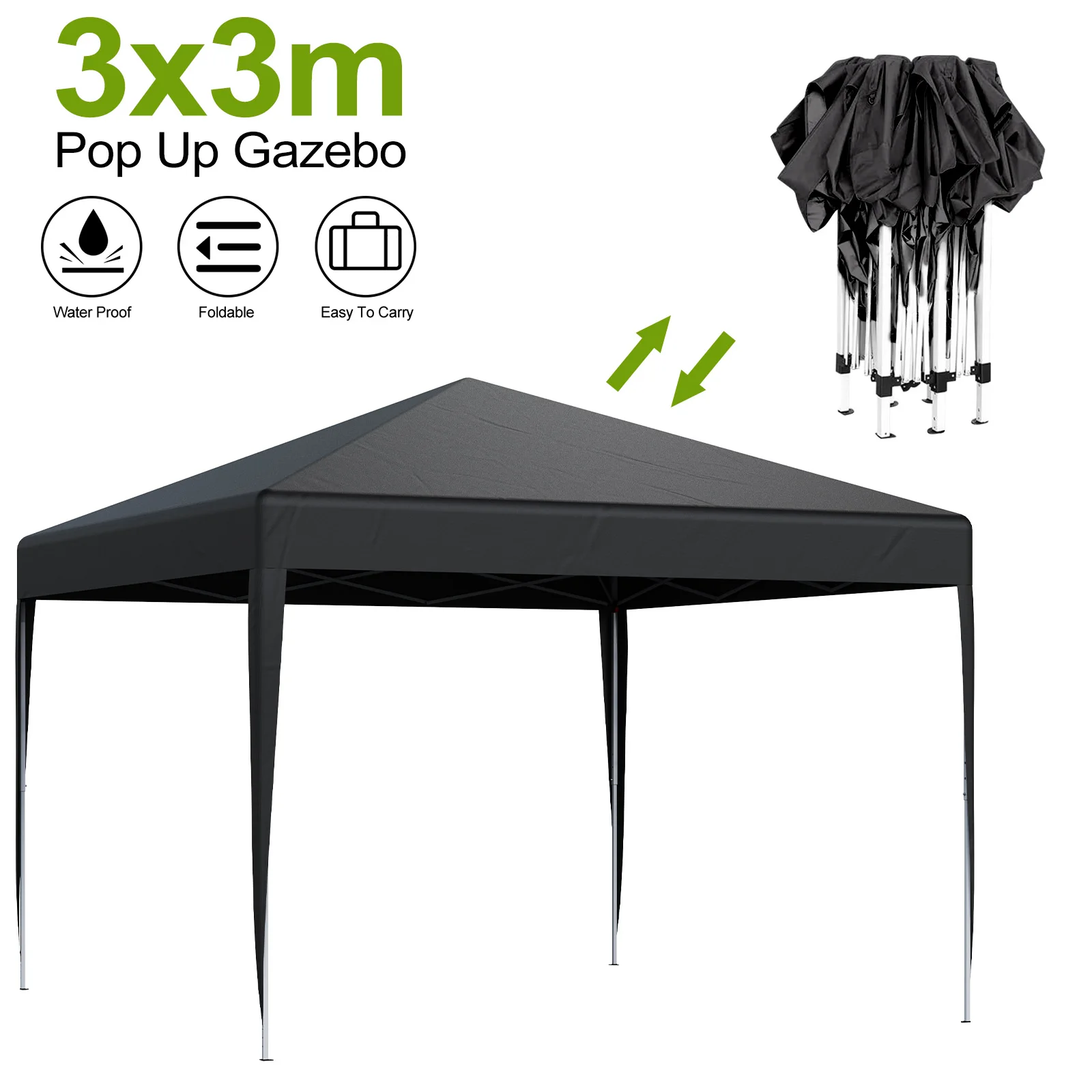 LOEFME 3x3M Pop-up Gazebo Draagbare Buitengazebo Waterdicht Winddicht Zonnescherm Luifel 4-zijdige Doek Kampeertent voor Tuin