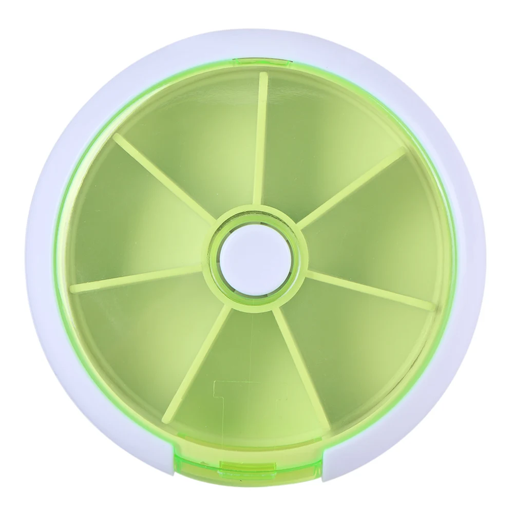 

7-Grid Capsule Holder Box Button Rotary Mini Round Medicine Tablet Dispenser Multifunctional Portable Useful for Travel