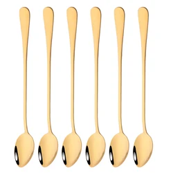 6Pcs Coffee Spoon Ice Cream Tea Stirring Spoon Kitchen Accessories Bar Tools Long Handled Spoons Stainless Steel Tableware Set