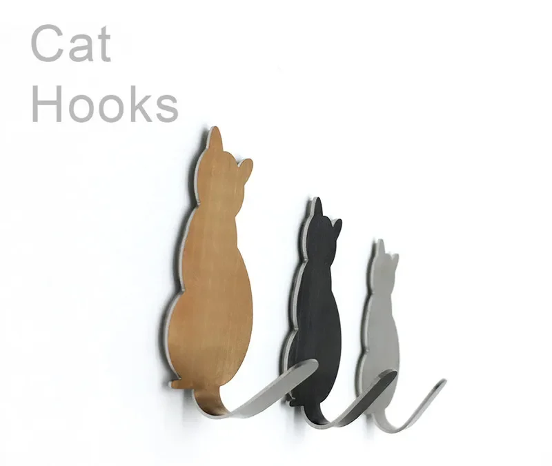 Hot Sale 2Pcs Cat Pattern Self Adhesive Hooks Storage Holder Bathroom Kitchen Hanger Stick Wall Hanging Door Clothes Towel Racks