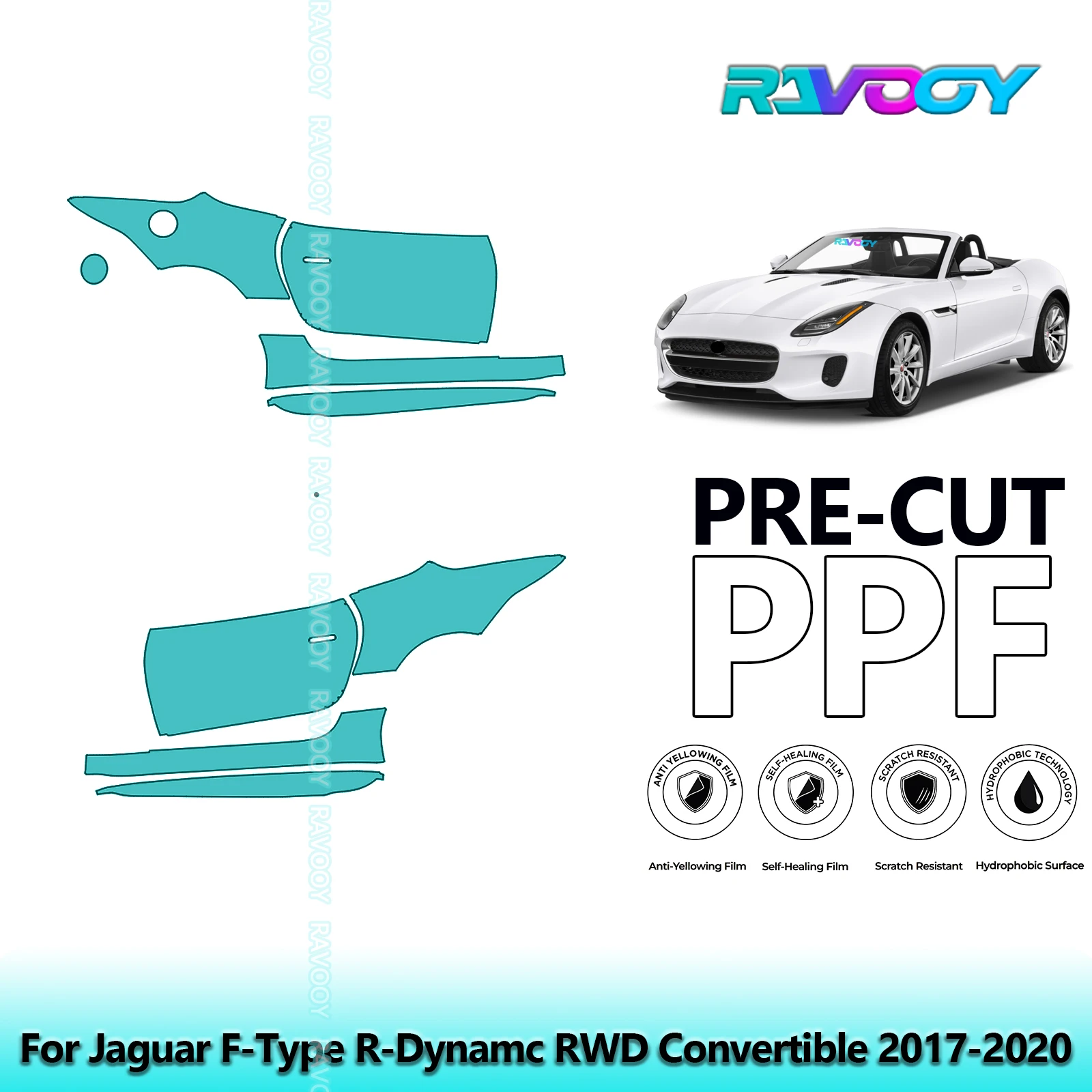 

For Jaguar F-Type R-Dynamc RWD Convertible 2017-2020 8.5mil Pre-Cut PPF Door & A/B Pillar Kit TPU Paint Protection Film Set