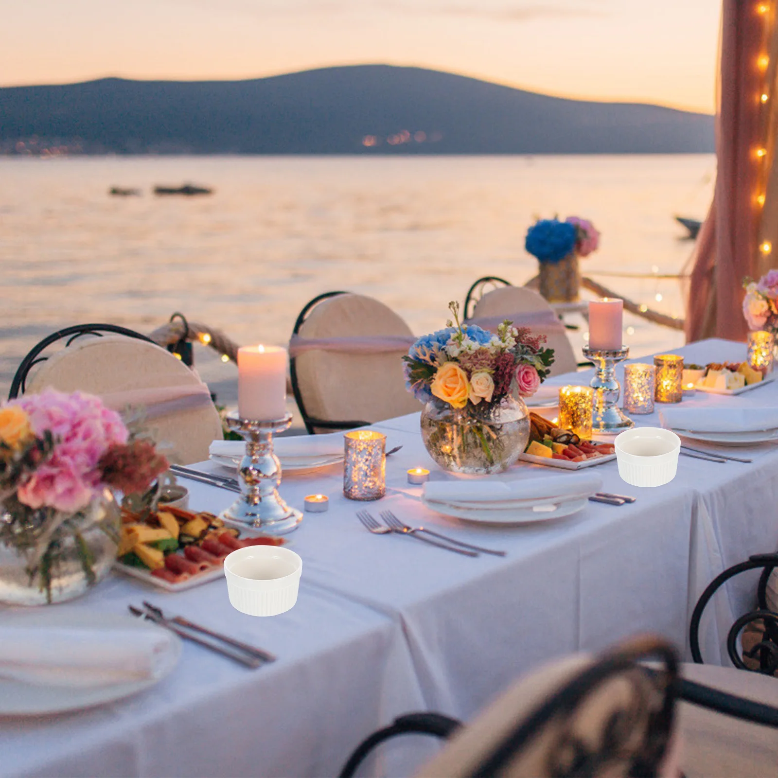 

5Pcs Ceramic Soup Bowl Set White Food Grade Material Wicker Handleless Baking Bowl Chic Home Essential Baking Bowls