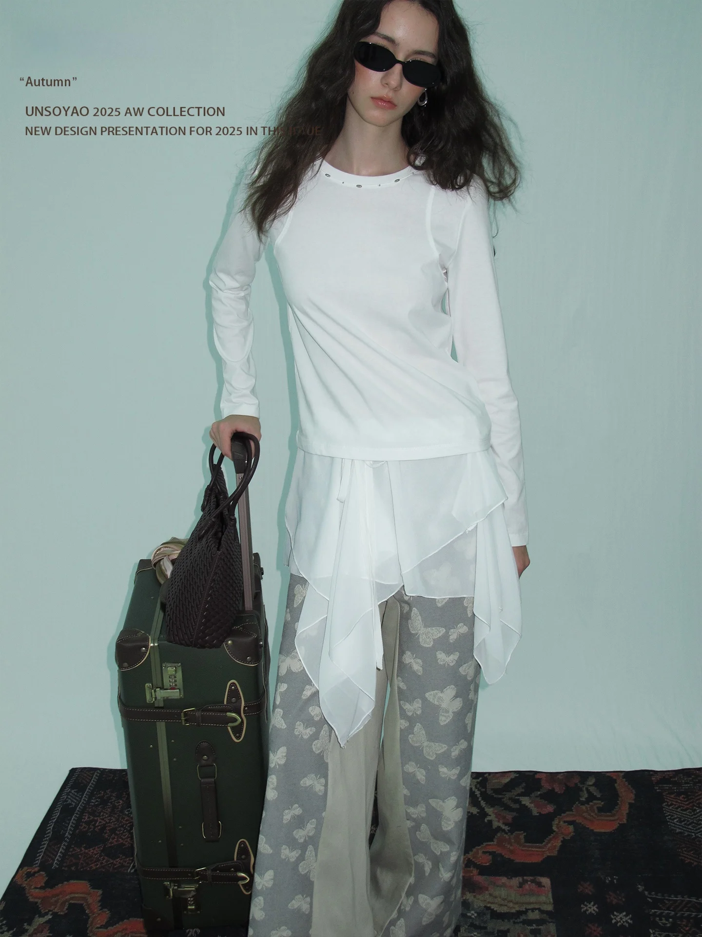 

UNSOYAO Pure Cotton Long Sve T-irt Handmade Beads Bla White Versatile Mota Lake Design Moisture ng round Ne Top