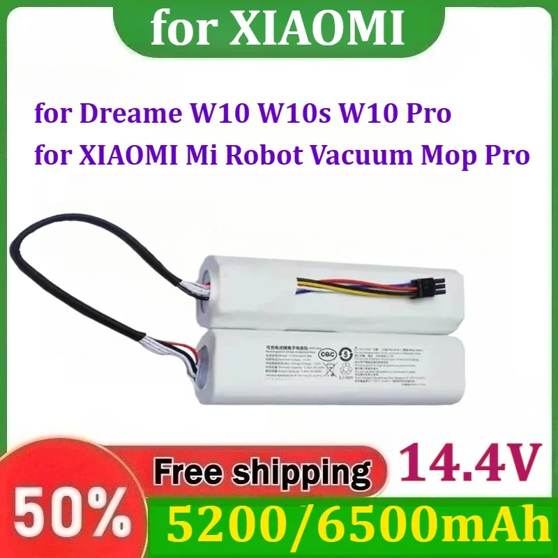 for Dreame W10 W10s W10 Pro /for XIAOMI Mi Robot Vacuum Mop Pro 14.4V 5200/6500mAh Battery