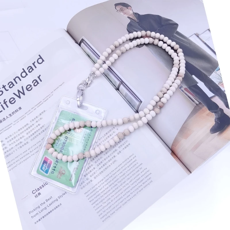 Ремешок с бусинами и держателем для карт, шейный ремешок, держатель для бейджа, ремешки для учителей, бусины, ремешки на шею,