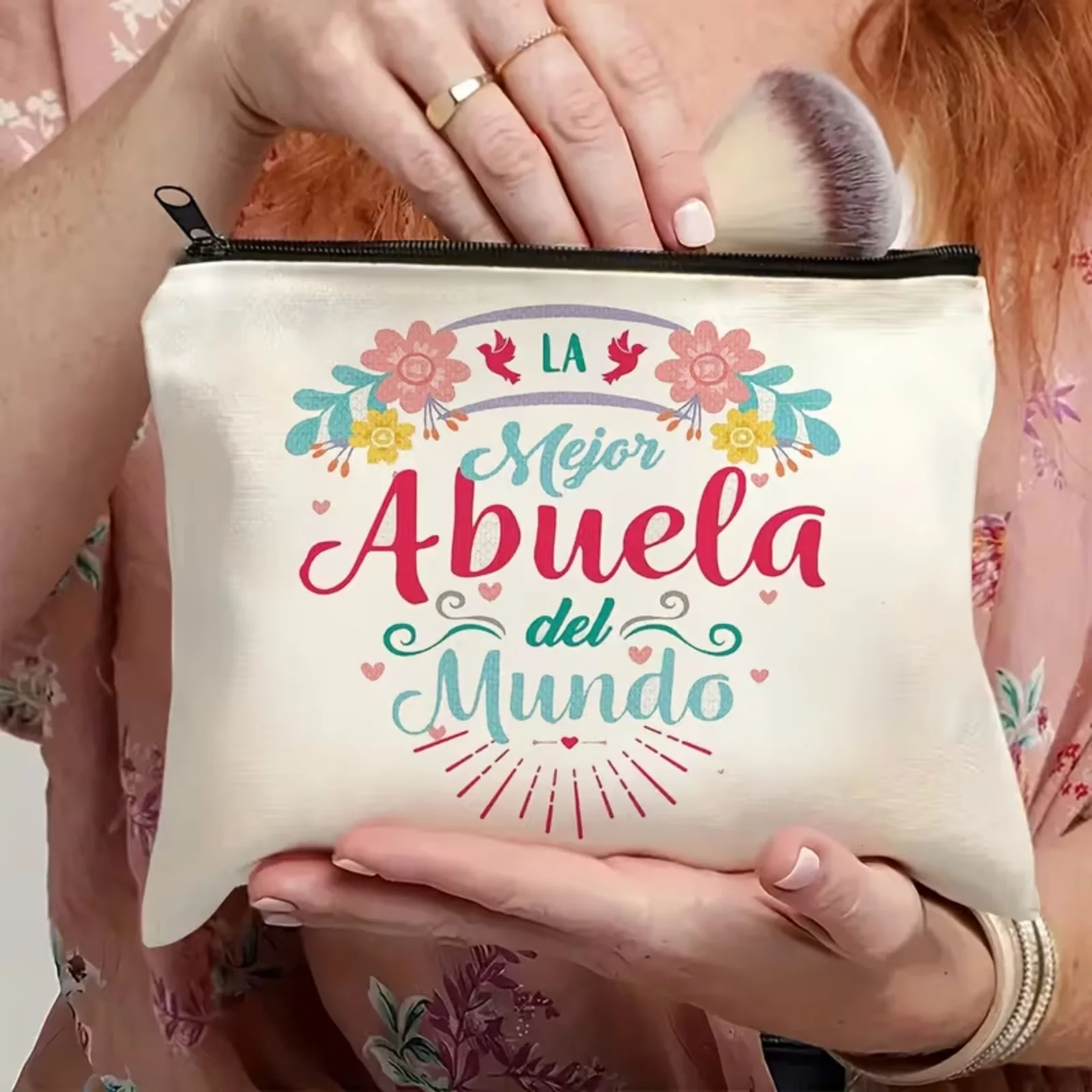 Best Grandma Birthday Gift Canvas Cosmetic Bag La Mejor Abuela Del Mundo Zipper Makeup Pouch Travel Toiletry Bag