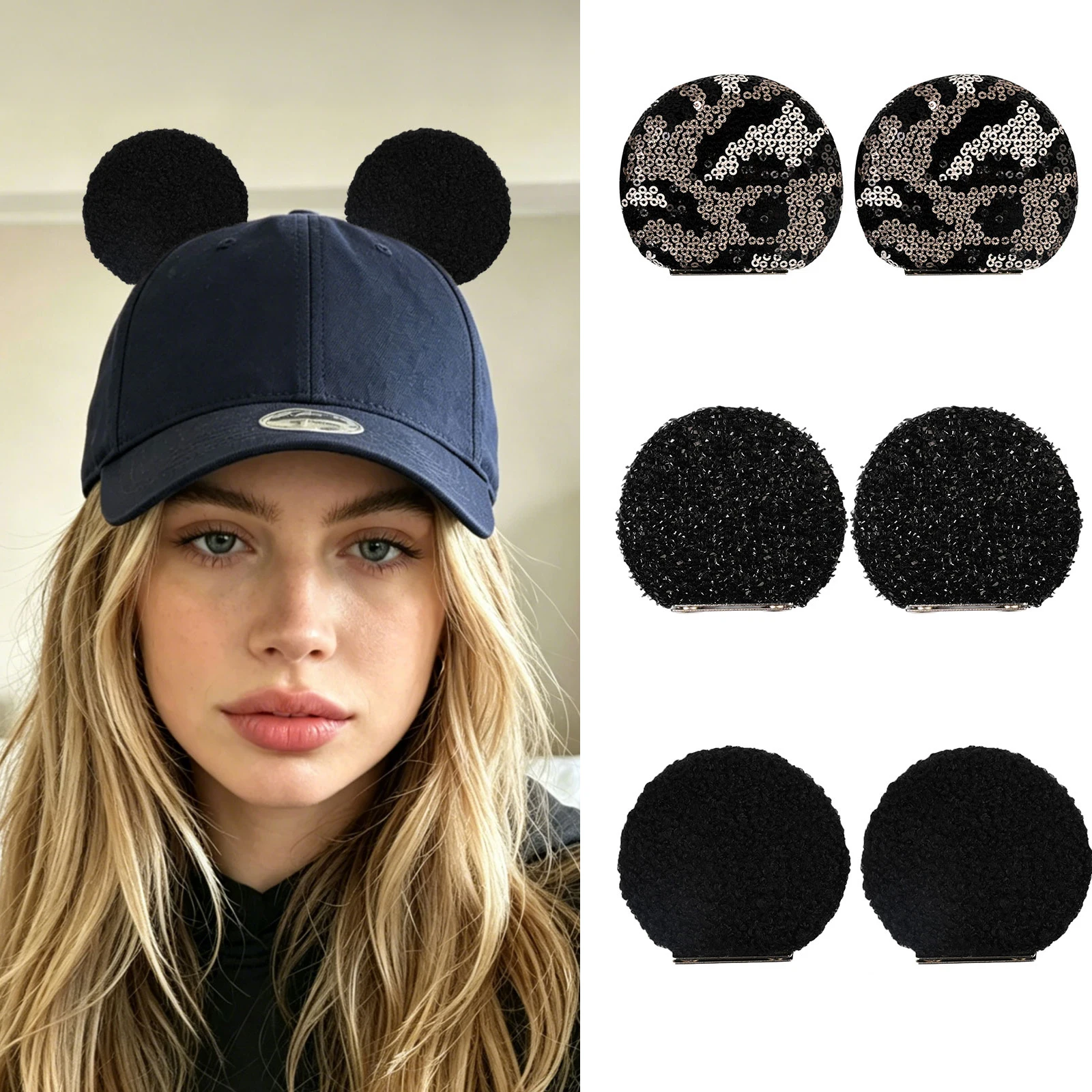 1 Paar magnetische Mausohren für Familien, Freizeitparks, Partys, abnehmbare Ohrclips, Hut-Accessoire, Deko-Geschenk für Baseballkappen, Hoodies