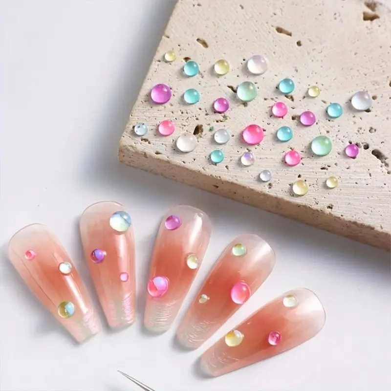 12/6/1 grades arco-íris sereia lágrimas encantos da arte do prego macaron bolha contas unhas aurora metade esférica vidro decorações da arte do prego