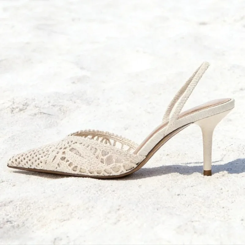 2026 Summer High-heeled Sandals Women Pointed Toe Woven Hollow Out Mesh High Heels for Ladies Wedding Party Banquet Dress Shoes