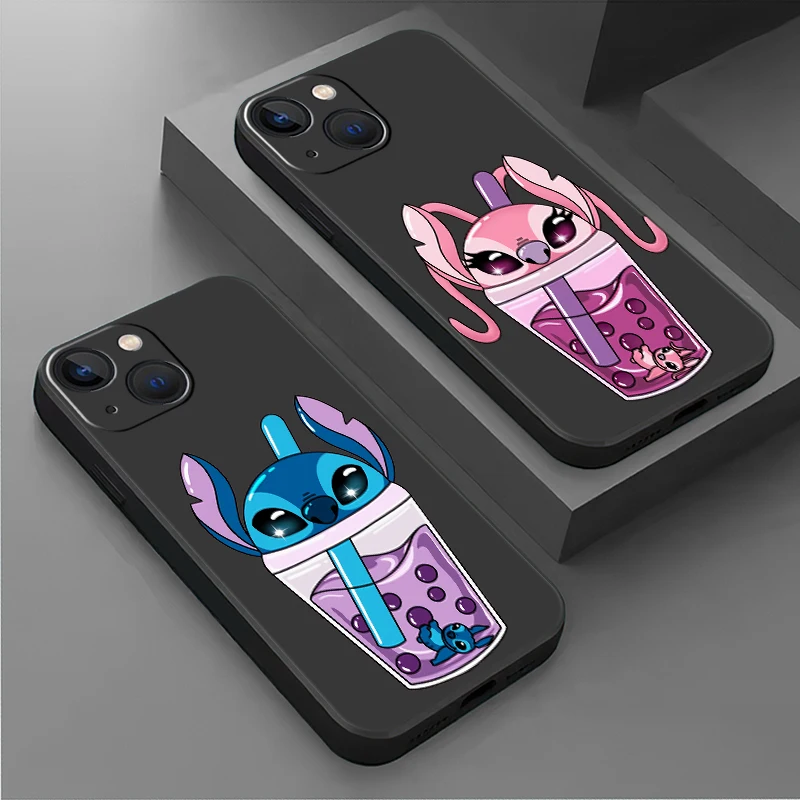 Disney Lilo And Stitch Case For Apple iPhone 16 15 14 11 13 12 Pro X XR XS Max 16Pro Black Soft Phone Coque